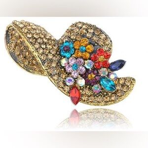 Vtg Unsigned Goldette Brooch  Rhinestone Hat Pins  Victorian style Goldtone